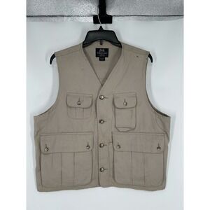 Vintage Willis & Geiger Vest Men's Medium Beige Sleeveless Outdoor Button Front‎